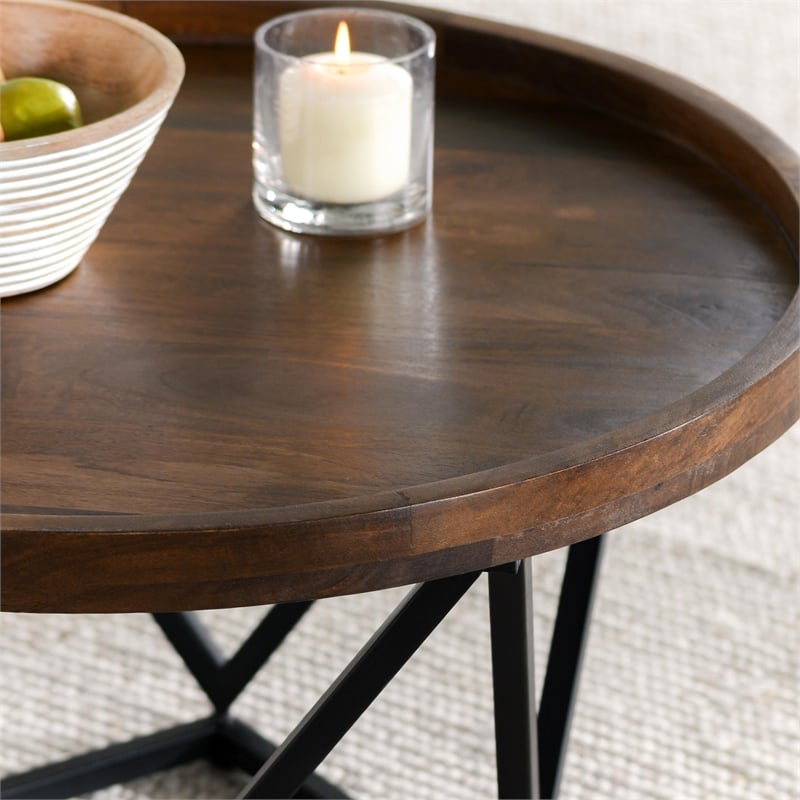 Pemberly Row Geometric Mango Wood Tray Coffee Table in Medium Brown