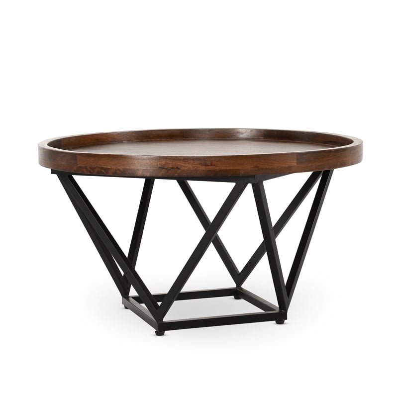 Pemberly Row Geometric Mango Wood Tray Coffee Table in Medium Brown