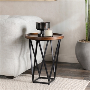 Pemberly Row Geometric Mango Wood Tray End Table in Medium Brown