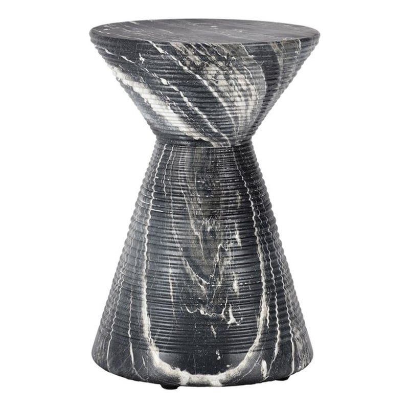 Pemberly Row Concrete Stone Ceramic Outdoor Accent Table in Black