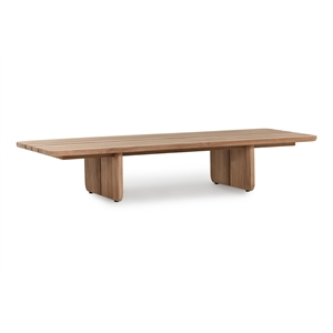 Pemberly Row 63&quot Teak Wood Outdoor Coffee Table in Natural Tone