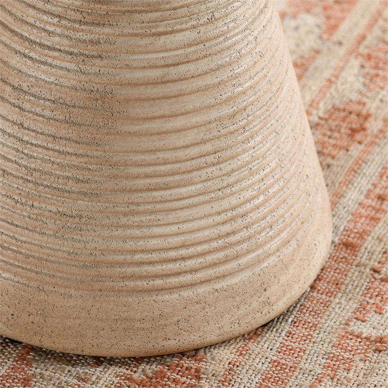 Pemberly Row Concrete Stone Ceramic Outdoor Accent Table in Beige