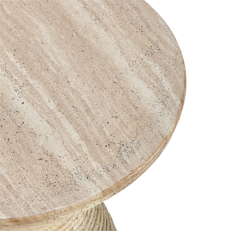 Pemberly Row Concrete Stone Ceramic Outdoor Accent Table in Beige