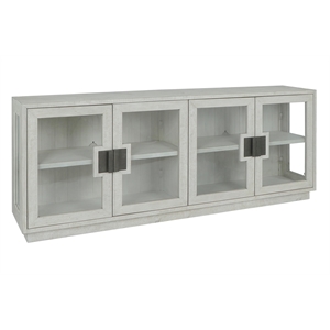 Pemberly Row 90&quot Glass Reclaimed Pine Wood Sideboard in White Wash