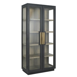Pemberly Row Transitional 82&quot Reclaimed Pine Wood Cabinet in Black