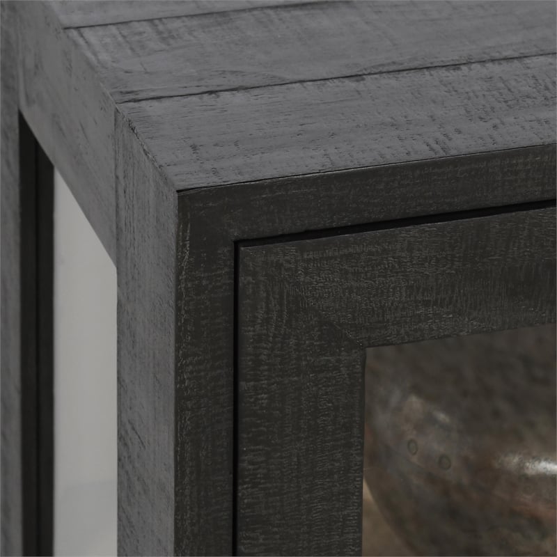 Pemberly Row 2-Door Glass Reclaimed Pine Wood Cabinet in Black