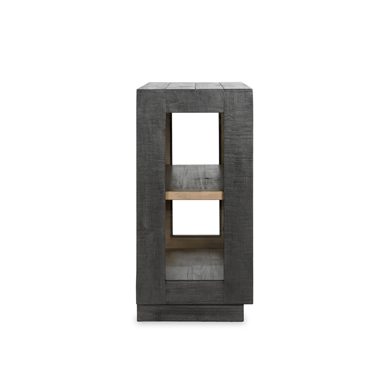 Pemberly Row 2-Door Glass Reclaimed Pine Wood Cabinet in Black