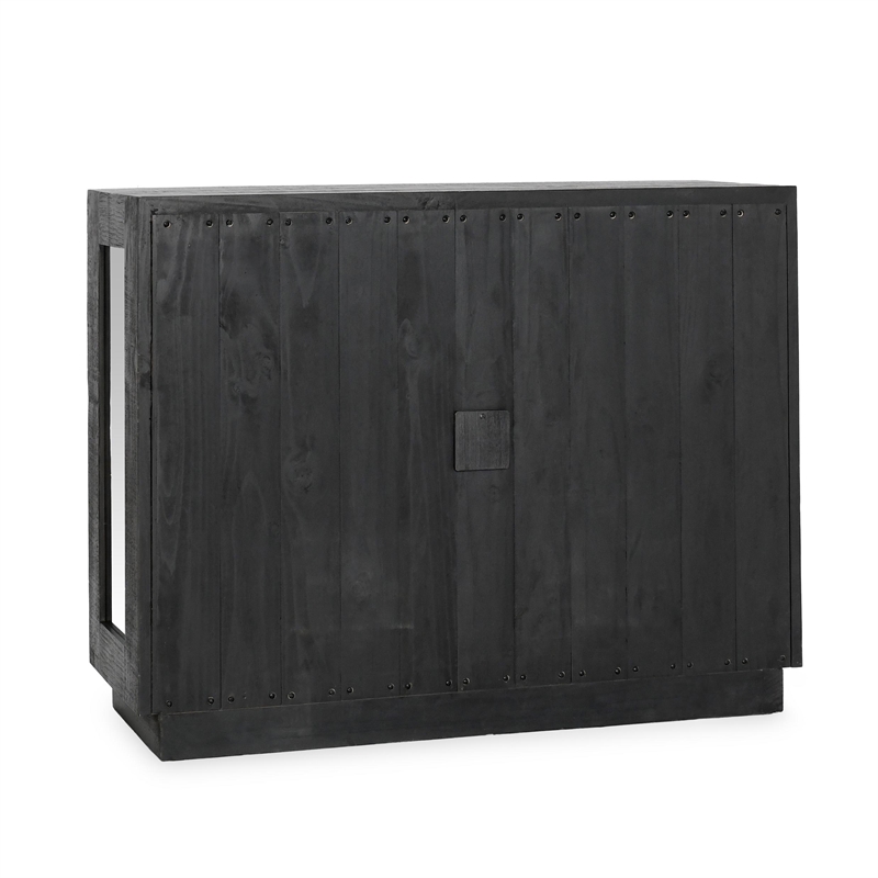 Pemberly Row 2-Door Glass Reclaimed Pine Wood Cabinet in Black