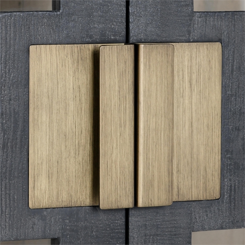 Pemberly Row 2-Door Glass Reclaimed Pine Wood Cabinet in Black
