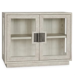 Pemberly Row 2-Door Glass Reclaimed Pine Wood Cabinet in White