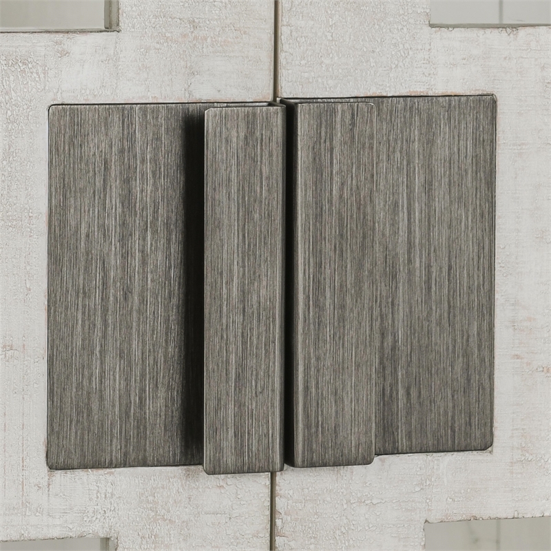 Pemberly Row 2-Door Glass Reclaimed Pine Wood Cabinet in White