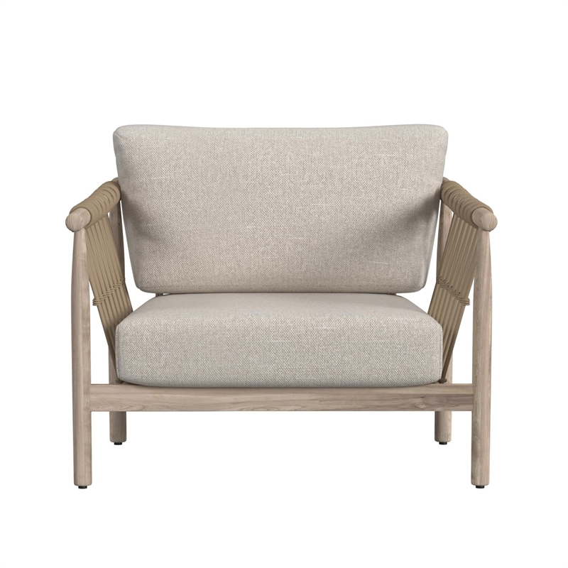 Pemberly Row Teak Wood Fabric Upholstery Outdoor Accent Chair in Taupe