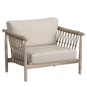 Pemberly Row Teak Wood Fabric Upholstery Outdoor Accent Chair in Taupe