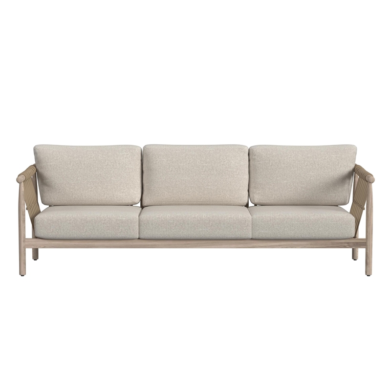Pemberly Row Teak Wood Fabric Upholstery Coastal Outdoor Sofa in Taupe