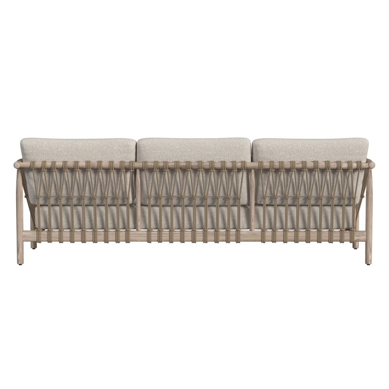 Pemberly Row Teak Wood Fabric Upholstery Coastal Outdoor Sofa in Taupe