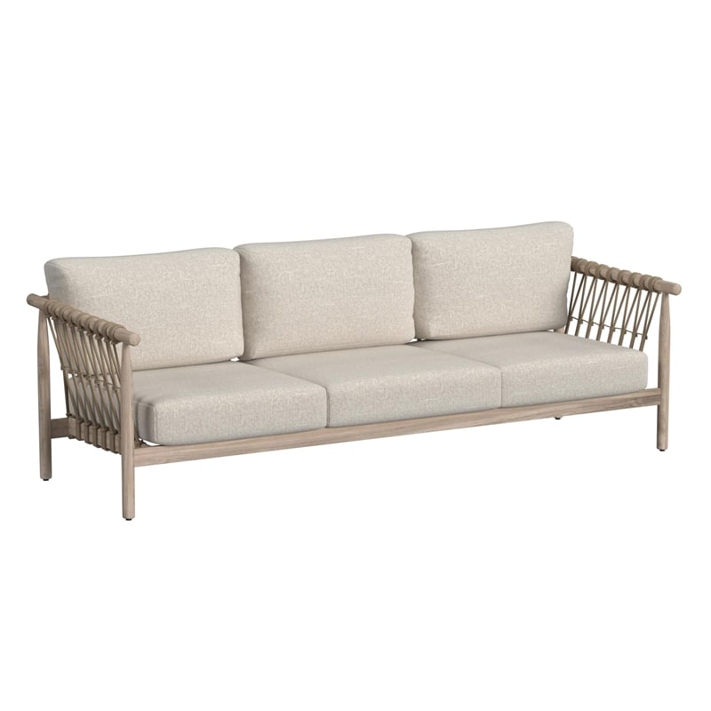 Pemberly Row Teak Wood Fabric Upholstery Coastal Outdoor Sofa in Taupe