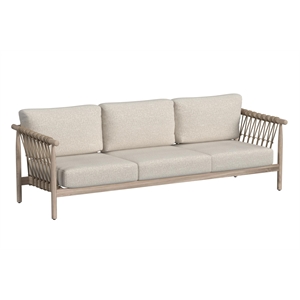 Pemberly Row Teak Wood Fabric Upholstery Coastal Outdoor Sofa in Taupe