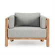 Pemberly Row Teak Wood Fabric Upholstery Modern Outdoor Accent Chair Gray