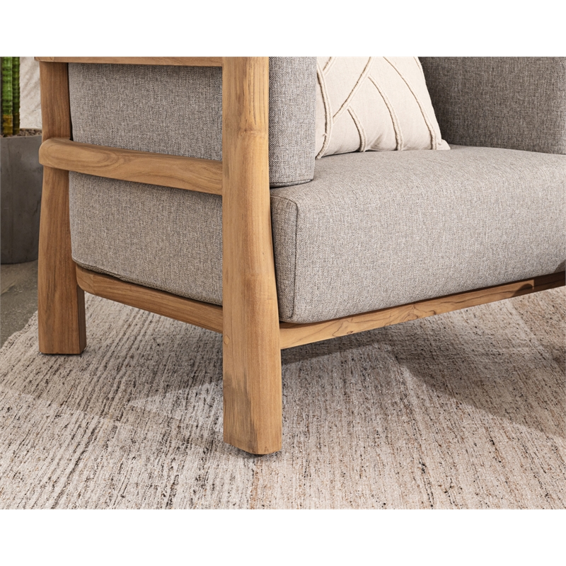 Pemberly Row Teak Wood Fabric Upholstery Modern Outdoor Accent Chair Gray