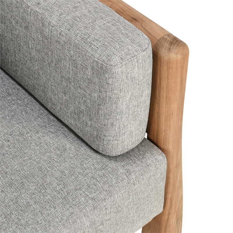Pemberly Row Teak Wood Fabric Upholstery Modern Outdoor Accent Chair Gray