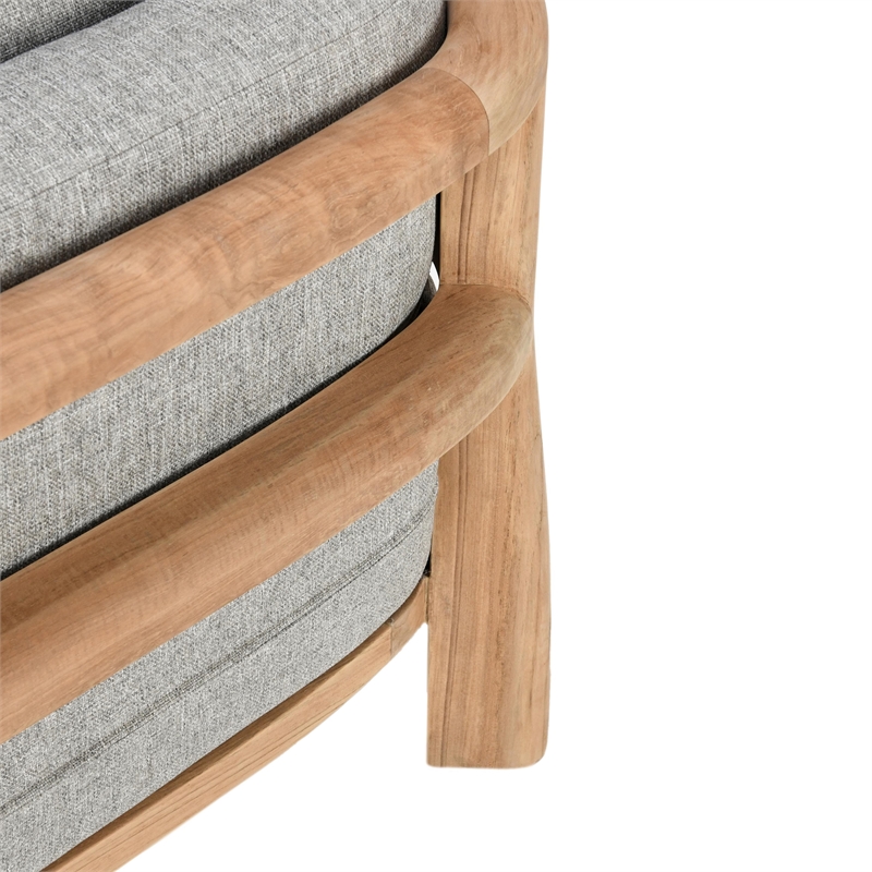 Pemberly Row Teak Wood Fabric Upholstery Modern Outdoor Accent Chair Gray