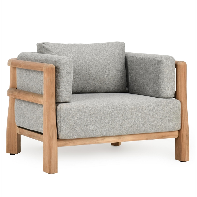 Pemberly Row Teak Wood Fabric Upholstery Modern Outdoor Accent Chair Gray