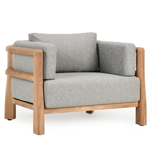 Pemberly Row Teak Wood Fabric Upholstery Modern Outdoor Accent Chair Gray