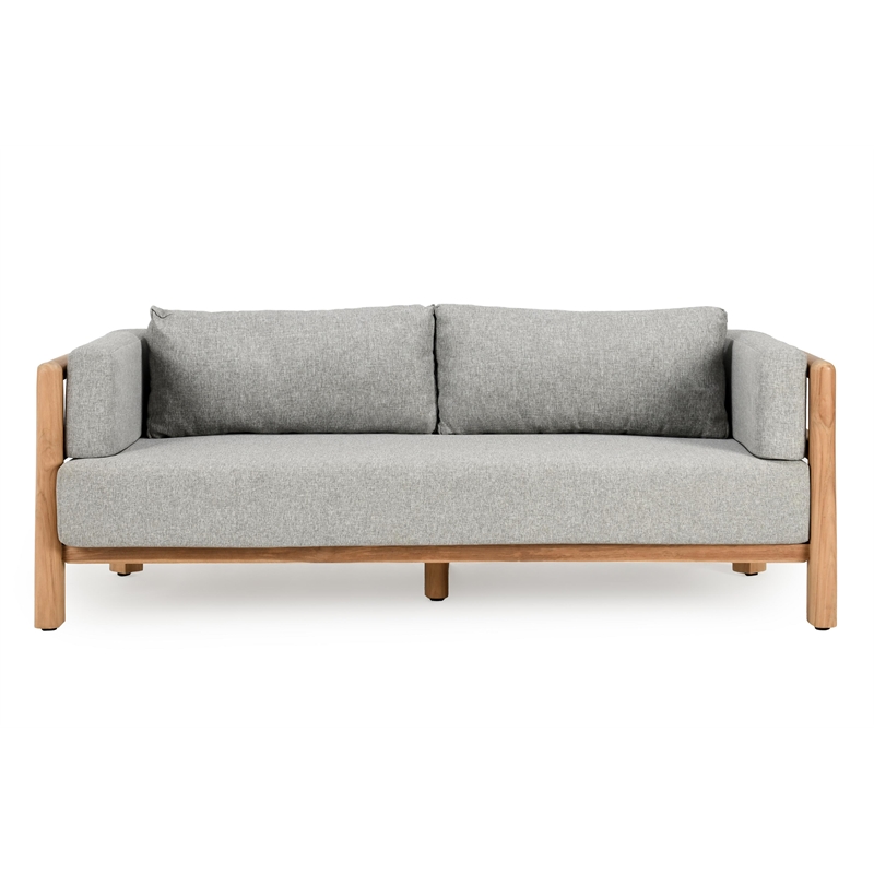 Pemberly Row Teak Wood Fabric Upholstery Modern Outdoor Sofa in Gray