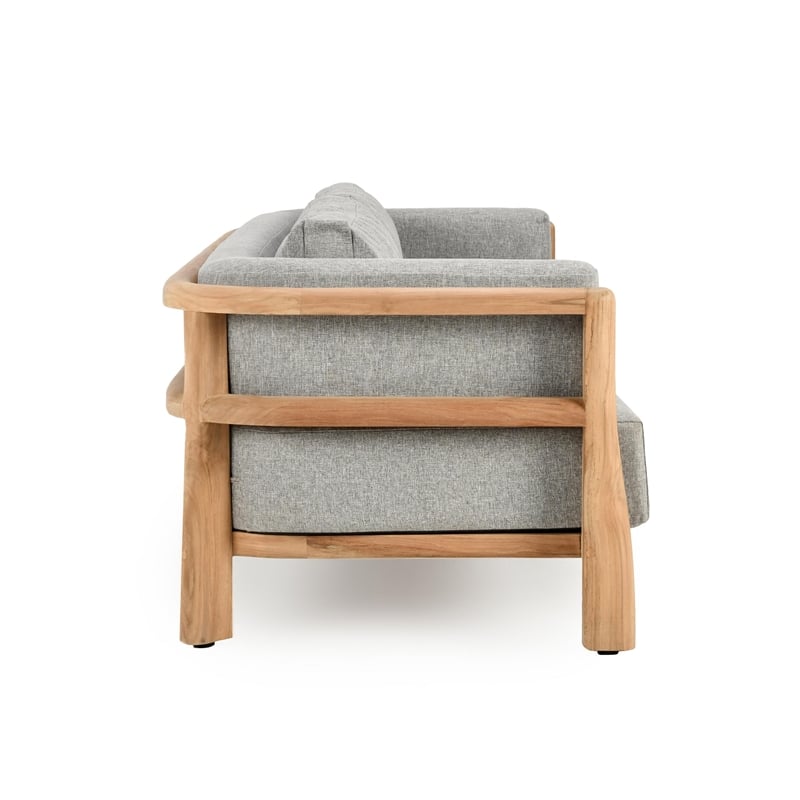 Pemberly Row Teak Wood Fabric Upholstery Modern Outdoor Sofa in Gray