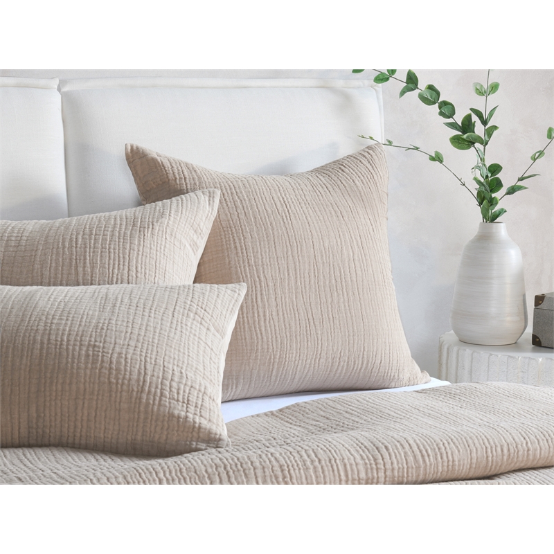 Pemberly Row Transitional Natural Cotton Linen Blend Euro Sham
