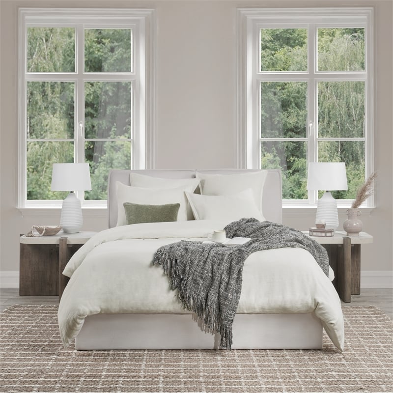 Pemberly Row Transitional Cotton Linen Blend Ivory Queen Duvet