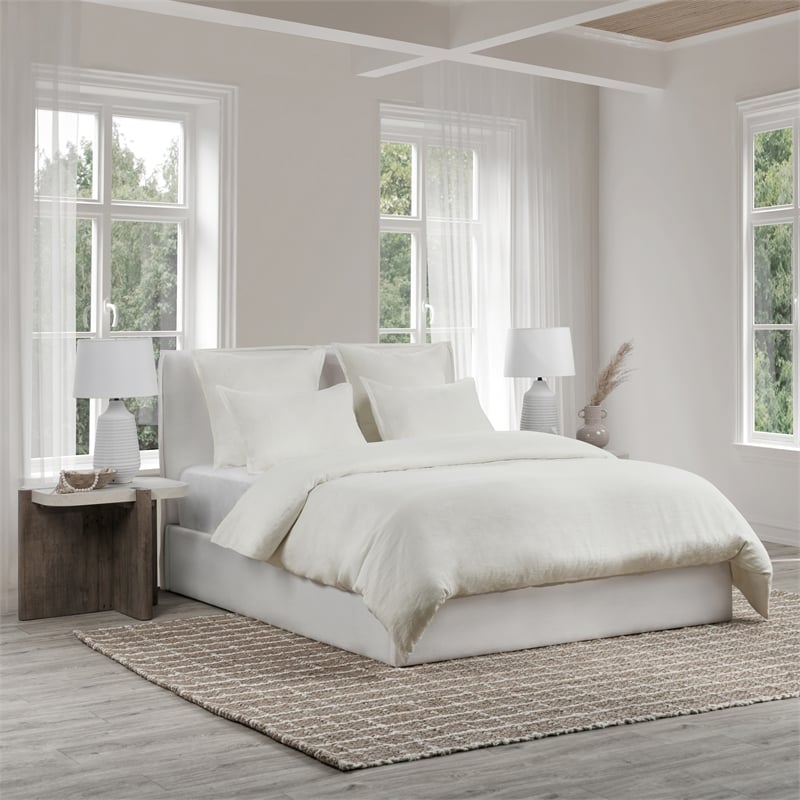Pemberly Row Transitional Cotton Linen Blend Ivory Queen Duvet
