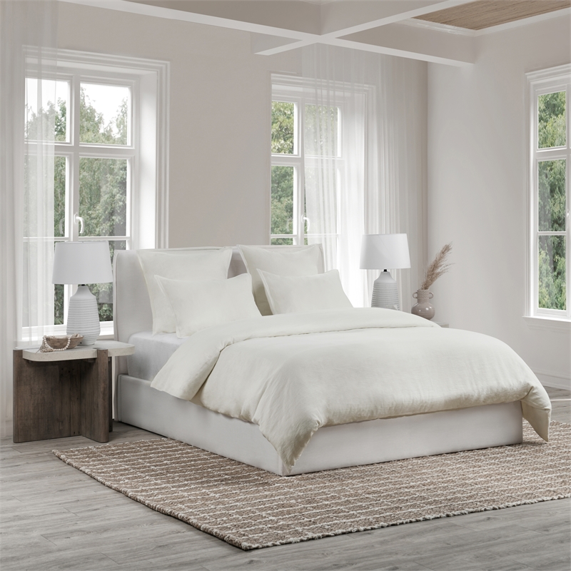 Pemberly Row Transitional Cotton Linen Blend Ivory King Duvet