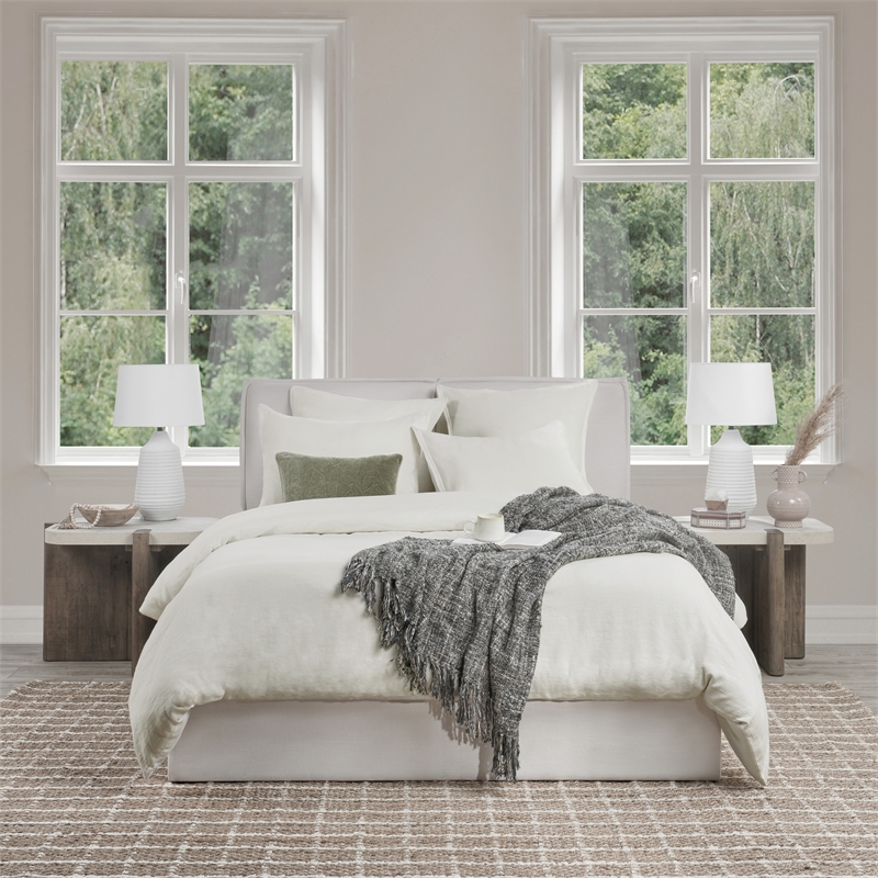 Pemberly Row Transitional Cotton Linen Blend Ivory Euro Sham