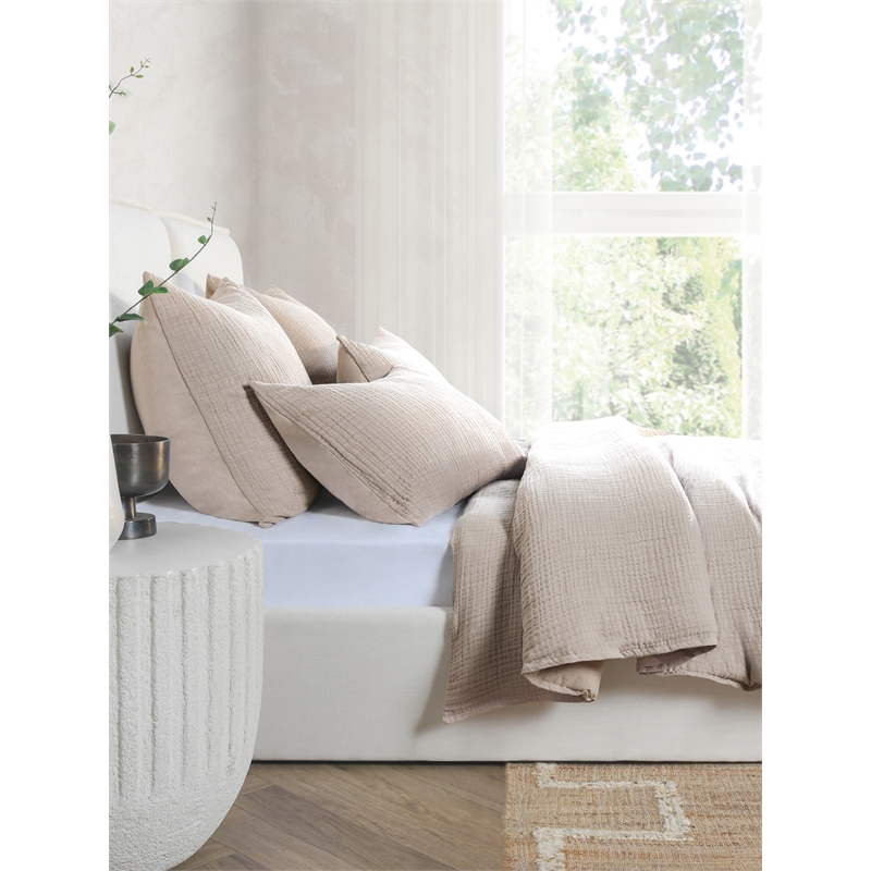 Pemberly Row Modern Transitional Cotton Linen Queen Duvet Natural