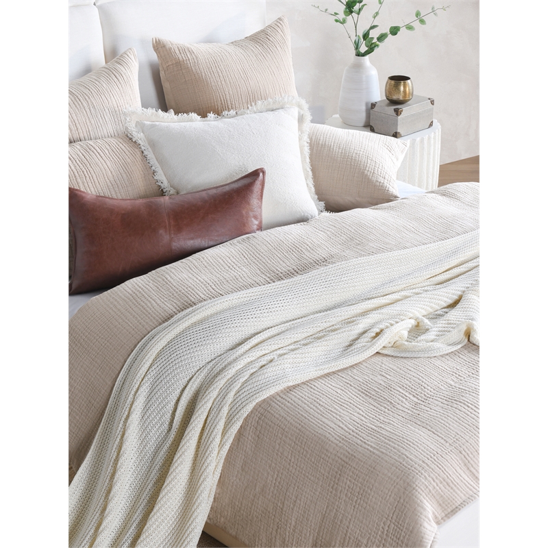Pemberly Row Modern Transitional Cotton Linen King Duvet Natural