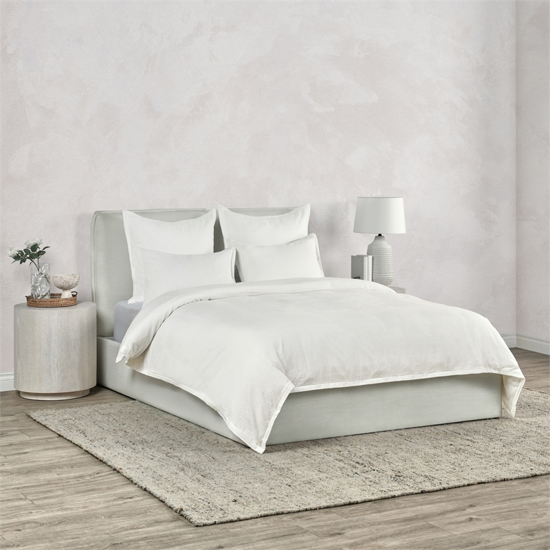Pemberly Row Transitional Woven Stitch Design Cotton White King Duvet