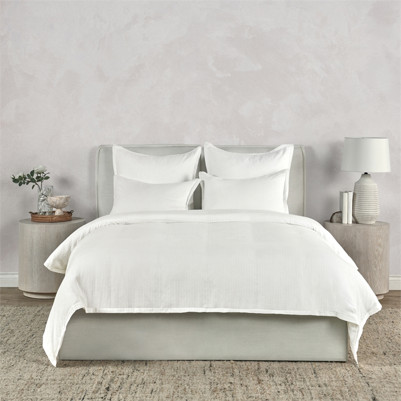 Pemberly Row Transitional Woven Stitch Design Cotton White King Duvet