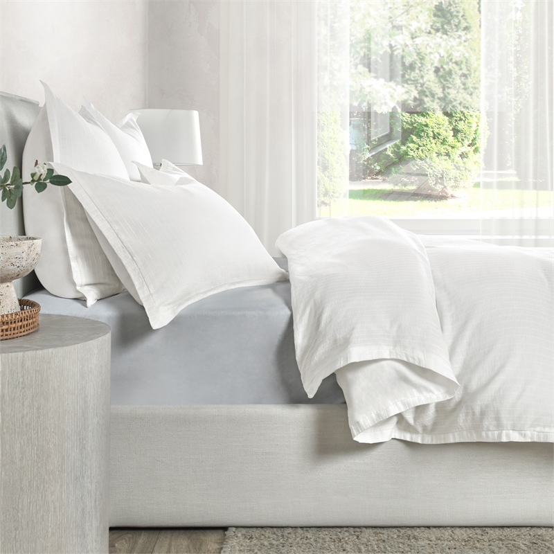 Pemberly Row Transitional Woven Stitch Design Cotton White King Duvet