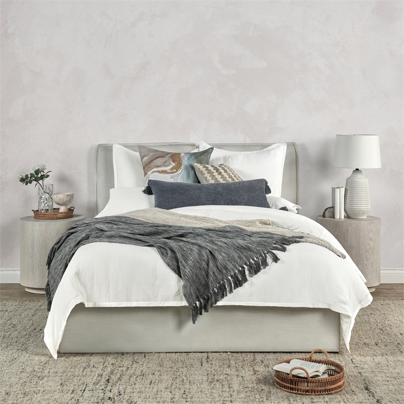Pemberly Row Transitional Woven Stitch Design Cotton White King Duvet