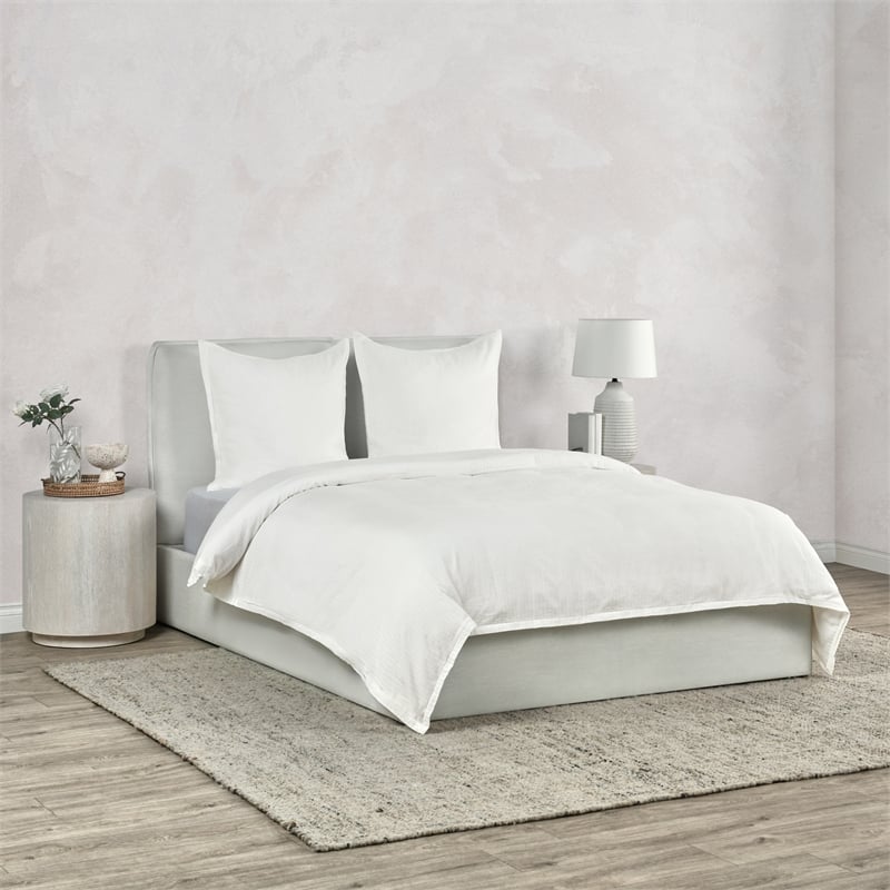 Pemberly Row Transitional Woven Stitch Design Cotton White Euro Sham