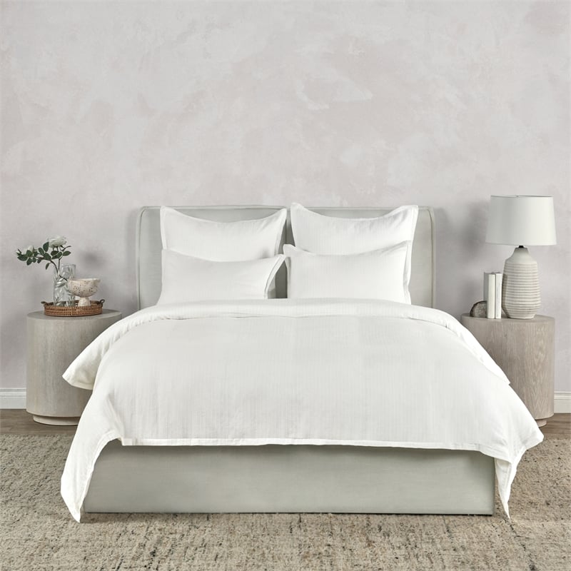 Pemberly Row Transitional Woven Stitch Design Cotton White King Sham