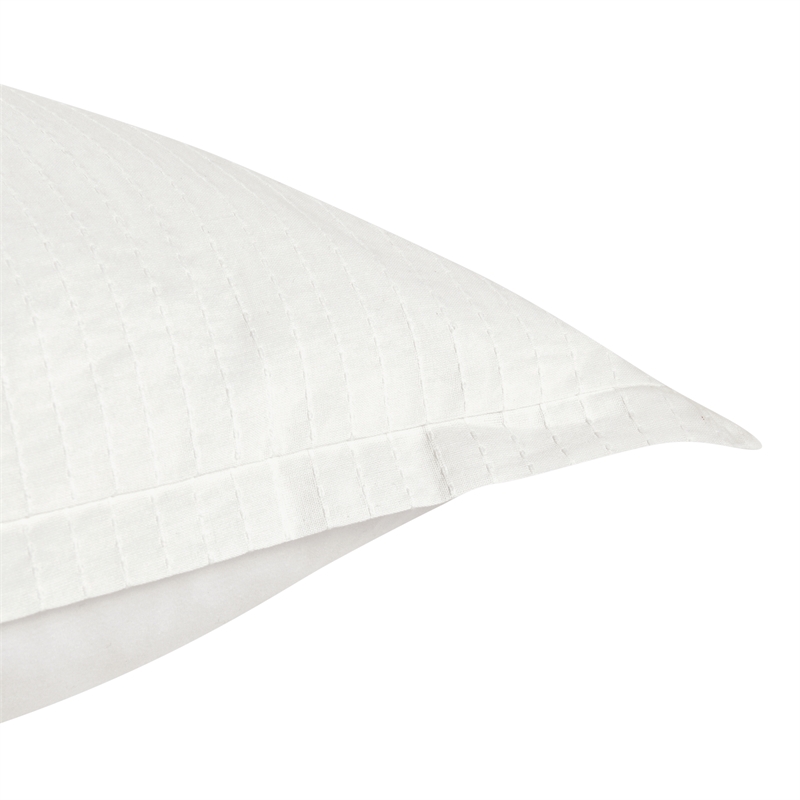 Pemberly Row Transitional Woven Stitch Design Cotton White Standard Sham