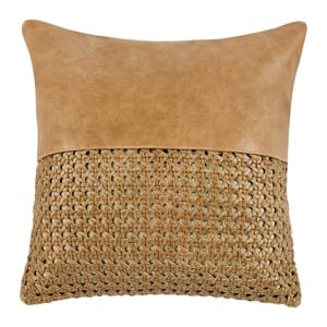 Pemberly Row 18&quot Genuine Leather Throw Pillow in Chestnut Brown