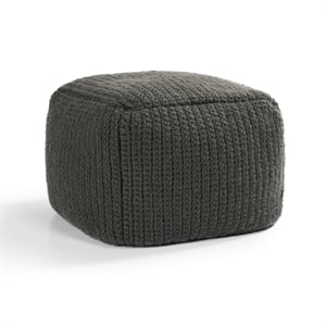 Pemberly Row 18&quot Wide Handwoven Fabric Square Pouf in Dark Gray