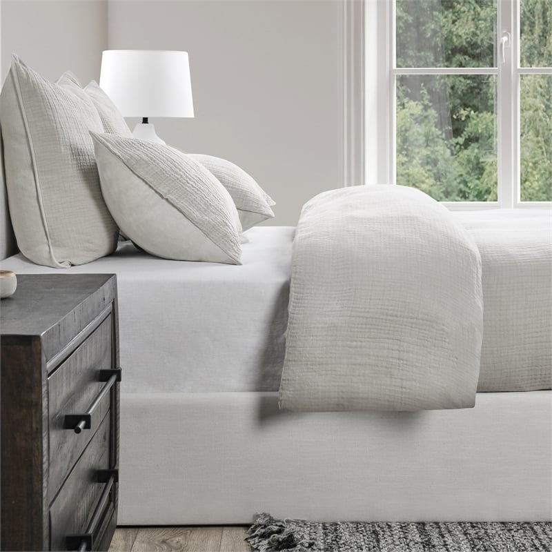 Pemberly Row Transitional Cotton Linen Blend King Duvet Gray