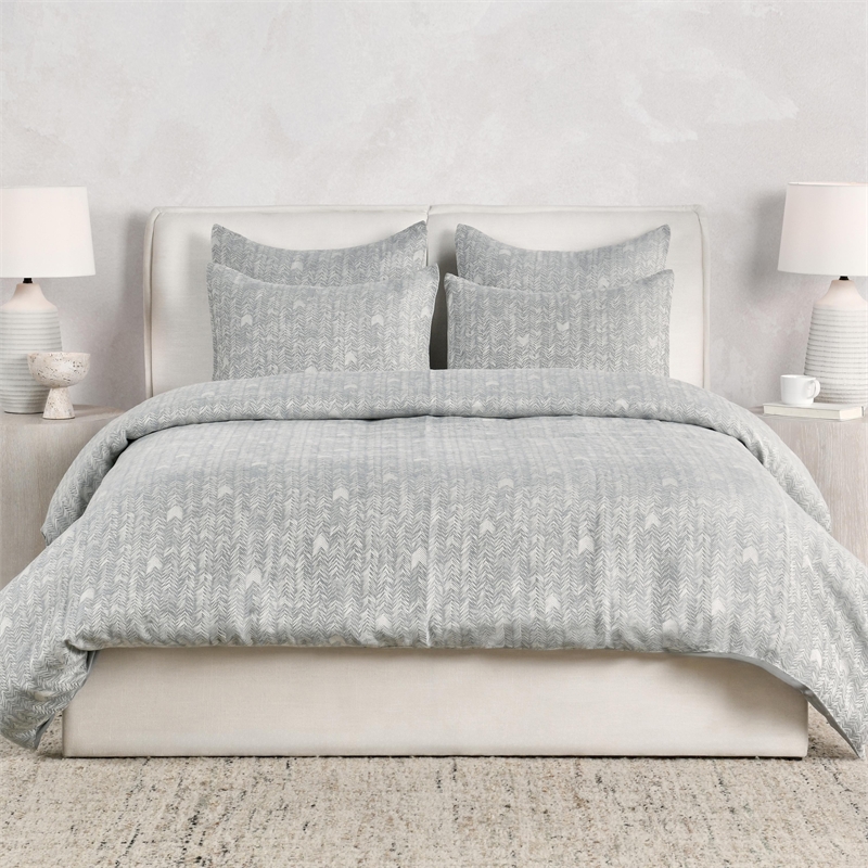 Pemberly Row Transitional Cotton Gray Embroidered Queen Duvet