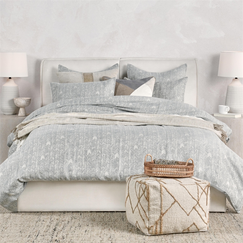 Pemberly Row Transitional Cotton Gray Embroidered Queen Duvet