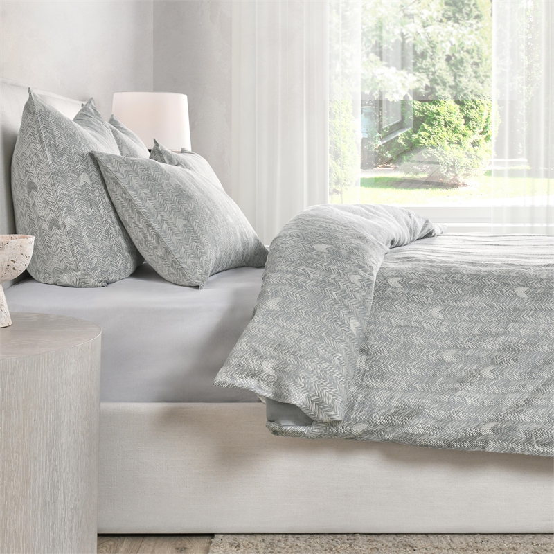 Pemberly Row Transitional Cotton Gray Embroidered King Duvet