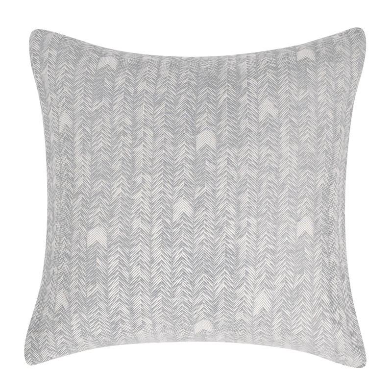 Pemberly Row Transitional Cotton Gray Herringbone Embroidered Euro Sham